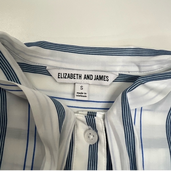 Elizabeth & James Blue White Striped Neck Bow Button Down Shirt Blouse Small - Picture 3 of 7